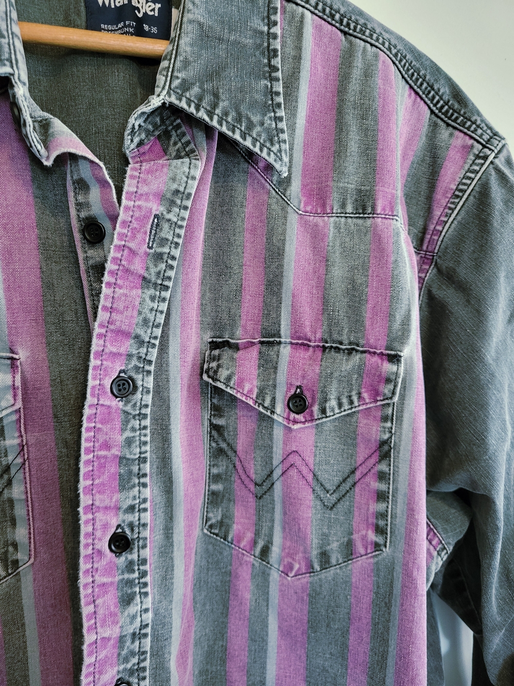 Wrangler Brushpopper Vintage 90s Western Shirt Men's Size 18-36 Striped Purple - Picture 9 of 15